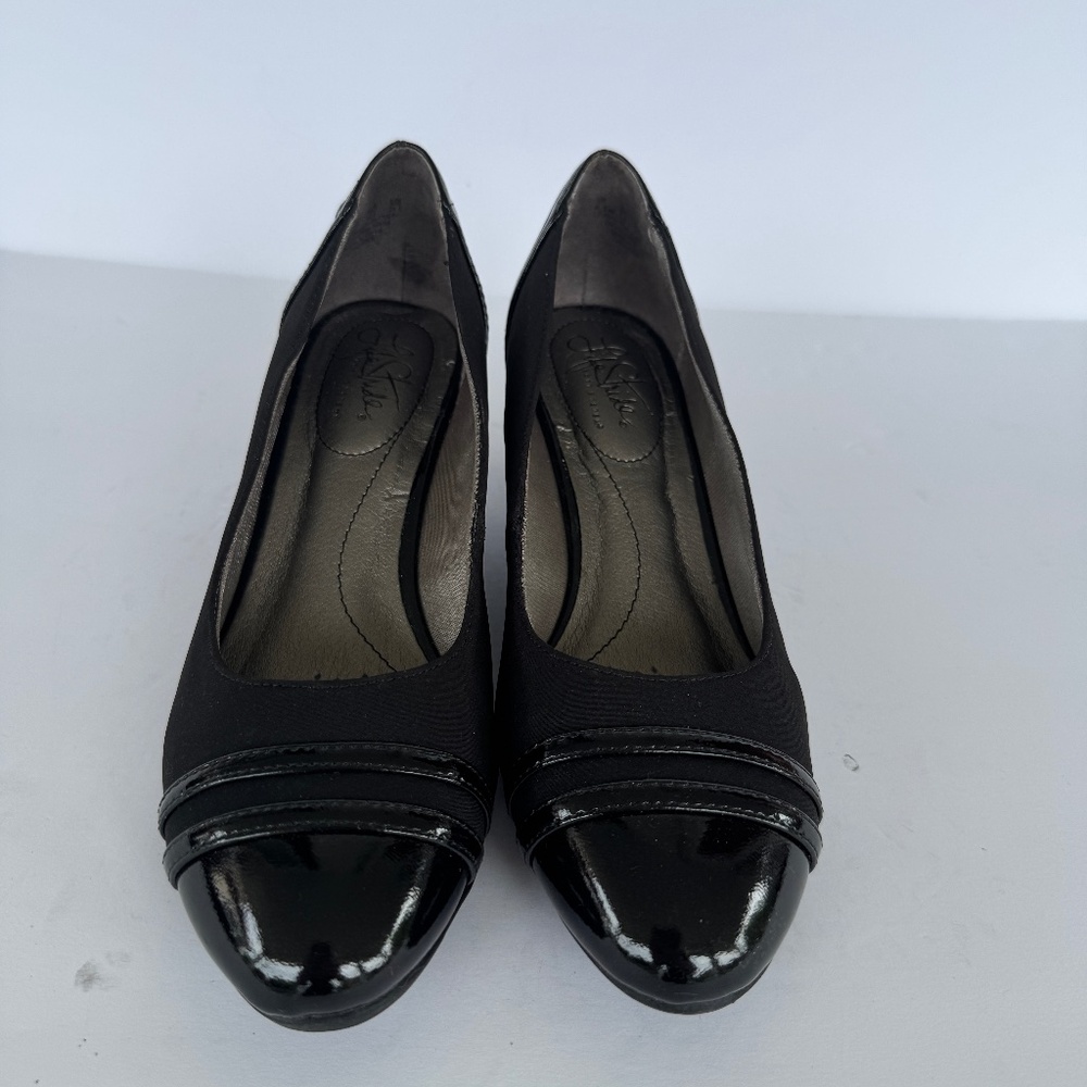 LifeStride Shoes Womens 8.5 M Juliana Wedge Pumps Black Faux Leather Casual